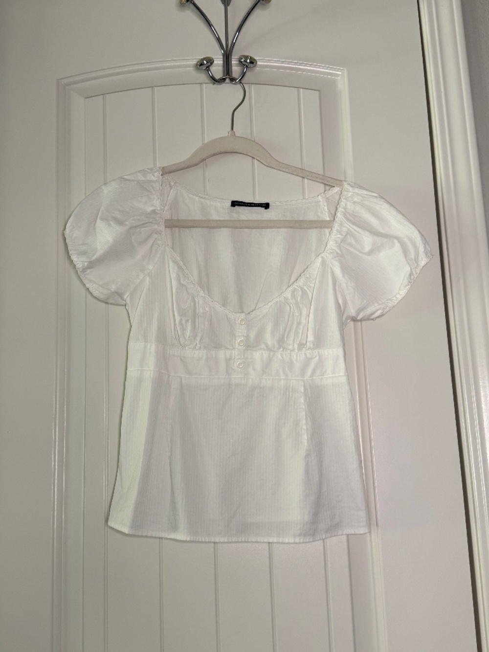 Brandy Melville White Puff Sleeve Babydoll Top One Size